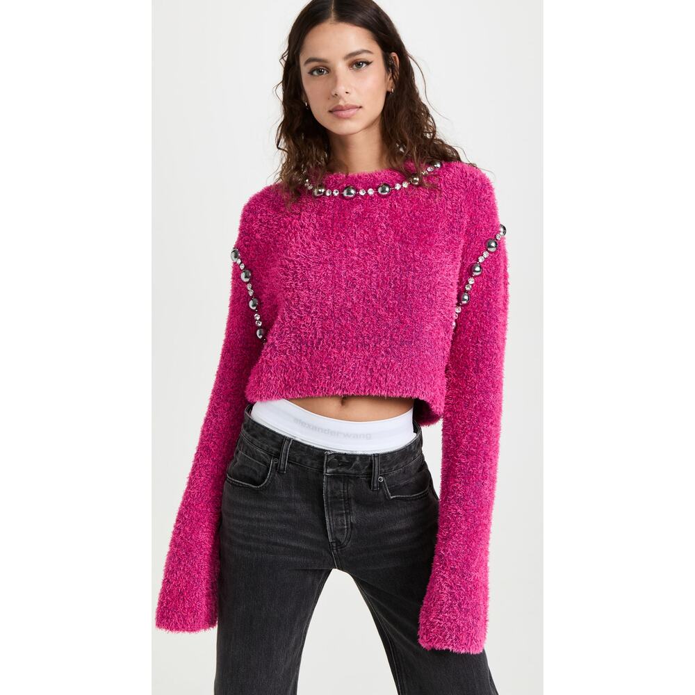 AREA Fuchsia Sweater with Crystal Accents